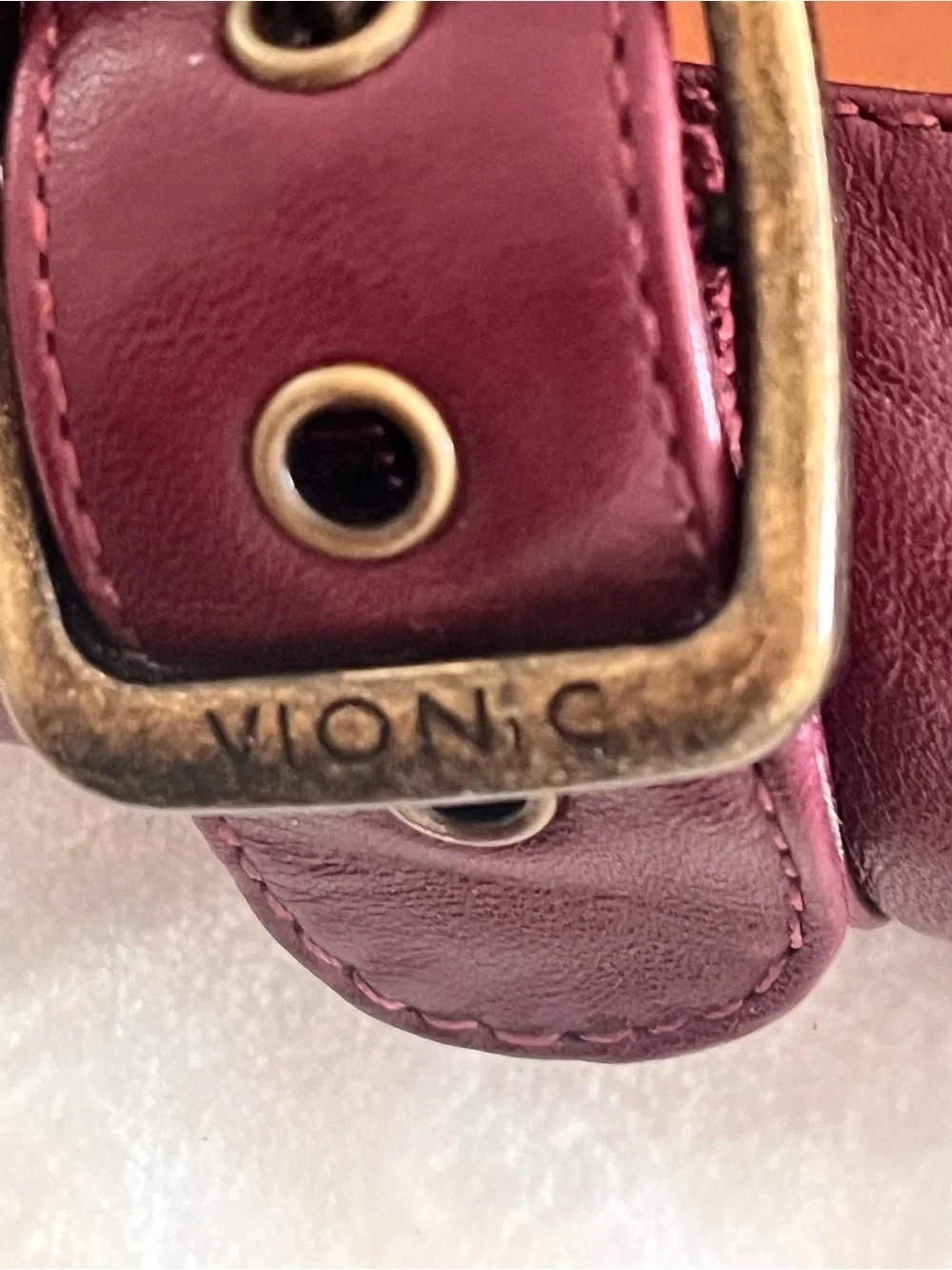 Vionic Burgundy Leather Mary Jane Flats with Buckle Strap